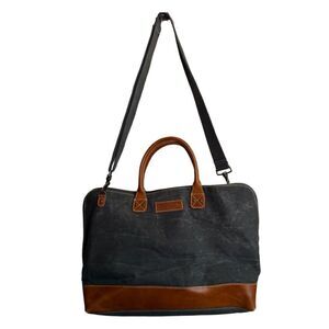 Canvas and Leather Large Rustic Distressed Style Charcoal Gray Tote